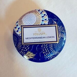 Voluspa Mediterranean Lemon Candle 4oz Blue Tin New Never Burned